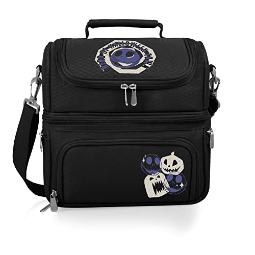 PICNIC TIME Disney Jack Skellington Pranzo Insulated Lunch Box, Nightmare Before Christmas Soft Sided Cooler Lunch Bag with Utensil Set, Dual Compartment Lunchbox, (Black)