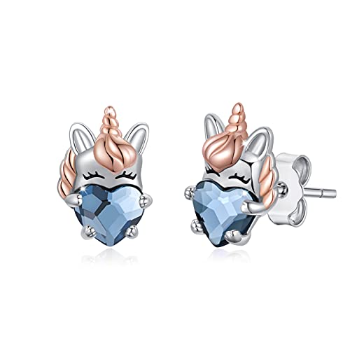 Boucles d'oreilles licorne 925 en argent sterling hypoallergénique clous de cristal boucles d'oreilles animaux mignons bijoux cadeaux licorne pour femmes filles dames Cover