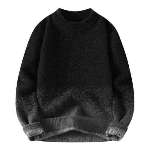 Gradient Men's Sweater Round Neck Autumn/Winter Bottom Knitted Cashmere Sweater Warm Woolen Sweater(Medium)