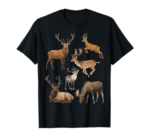 Types of Deer Species Wildlife Science Boys Girls Kids T-Shirt