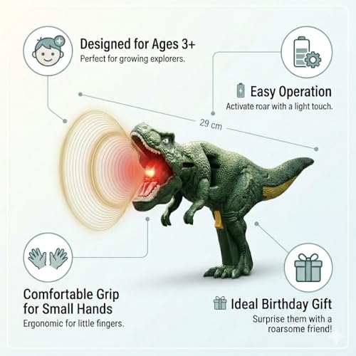 Image of Roaring Dinosaur Toy with Light and Sound T Rex LED Glow Interactive Dino Easy Grip Handheld Design Fun Educational Toy for Kids Boys and Girls Age 3 Plus Birthday Gift Green