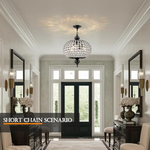 JFQIT 16.5 Inch Black Crystal Chandelier for Entryway Foyer, Modern Globe Pendant Light Fixture Vintage Chandeliers for Dining Room Kitchen Island Living Room Bedroom Hallway Stairway by JFQIT - Image 6