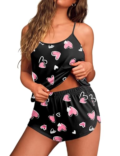 Image of Ekouaer Womens Cami Pajama Sets Soft Shorts Lingerie Set Camisole 2 Piece Cami Shorts Pj Nightwear
