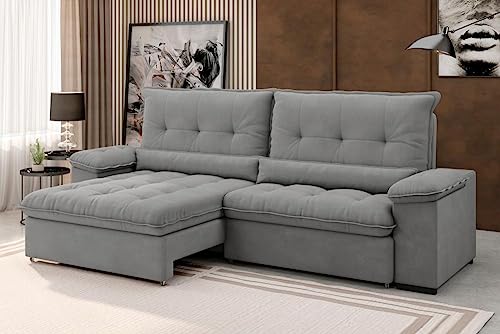 Sofá Arezzo Retrátil/reclinável 4 Lugares Suede Cinza 2,15m X-flex Sofás