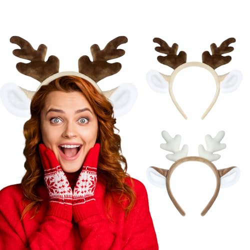 Esvaiy Reindeer Antlers Headband - Soft Realistic Deer Ears Headband, Christmas Headband for Women