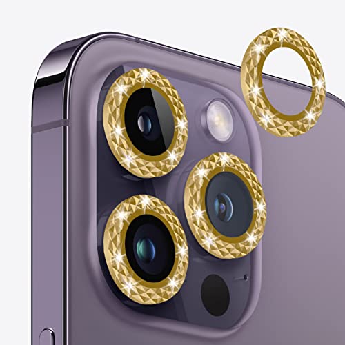 HANKN [4 Stück Kameraobjektivschutz für iPhone 14 Pro Max 6,7 Zoll/iPhone 14 Pro 6,1 Zoll, Metall Einzelring Gehärtetes Glas Linsenschutz Abdeckung (Gold) Cover