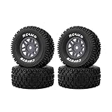 RCAWD Mojave Grom & 1/16 Slash 4X4 Pre-Glued Wheel Tire Set, Balance Grip & Durability Nylon Rubber 12mm Hex Adapter 4mm for Traxxas & ARRMA Upgrades Part All Terrain Adaptation 4pcs Titanium