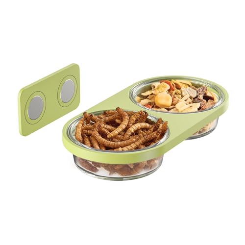 Magnetic Hamsters Feeding Ledge with 2 Pack Plastic Bowls Food Feeder Water Dish for Dwarf Hamsters Gerbils Mice Rats Degus (Green, Magnetic-Mounted)