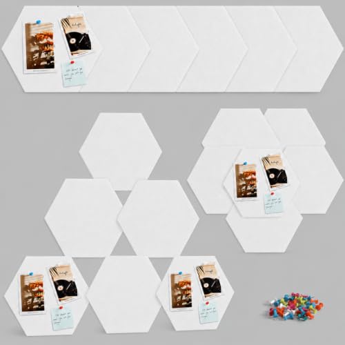 Image of Quiet Canvas Hexagon Pinboard, 1x1 ft, Pack of 8, 50 PushPins, (White)