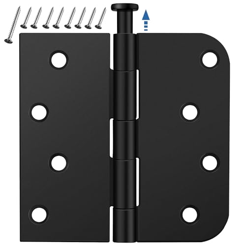 3 Pack Matte Black Door Hinges 4 Inch Exterior Door Hinges with 5/8 Radius & Square Corners Removable Pin Perfect for Heavy-Duty Front & Back Door Anti-Rust & No Squeaks