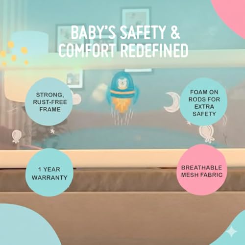 Image of SAFE-O-KID 2 Side Bed Rails (6 Ft /182 cm) with 1-Year Warranty | Bed Railing for Baby Safety |Adjustable Height & Portable | Bed Protector for Baby Falling - Beige