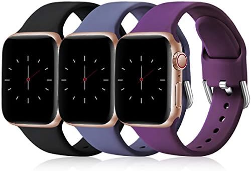 Wepro Pack 3 Straps Compatible with Apple Watch Strap 44mm 40mm 38mm 42mm 45mm 41mm 49mm, Soft Silicone Strap for iWatch Series 8 7 6 5 4 3 2 1 SE Ultra, 38mm/40mm/41mm-S, Black/Grey/Pink