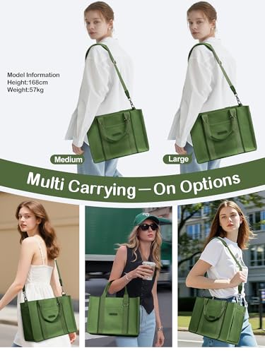 BESBESME Canvas Tote Bag for Women with Zipper & Compartments – Large Multi-Pocket Work Laptop College Tote Purse, Crossbody Shoulder Bag for Teacher, Nurse, Bible Study, Travel Dark Green L by BESBESME - Used condition - Image 10