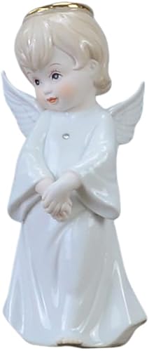ULTNICE Figura de ángel de bebé de cerámica, figuras pequeñas de alas blancas, querubines, esculturas, estatua de porcelana, estatua de ángel para
