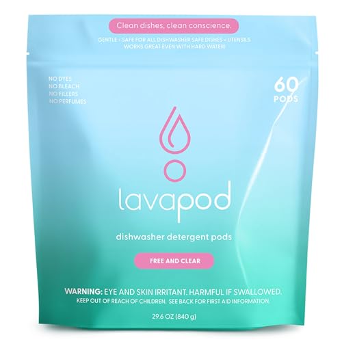 Image of Natural Dishwasher Detergent Pods| Free and Clear (Unscented) Dish Tabs, Eco-Friendly Plant Based Enzymes | Leaves Dishes Sparkling, 60 Count