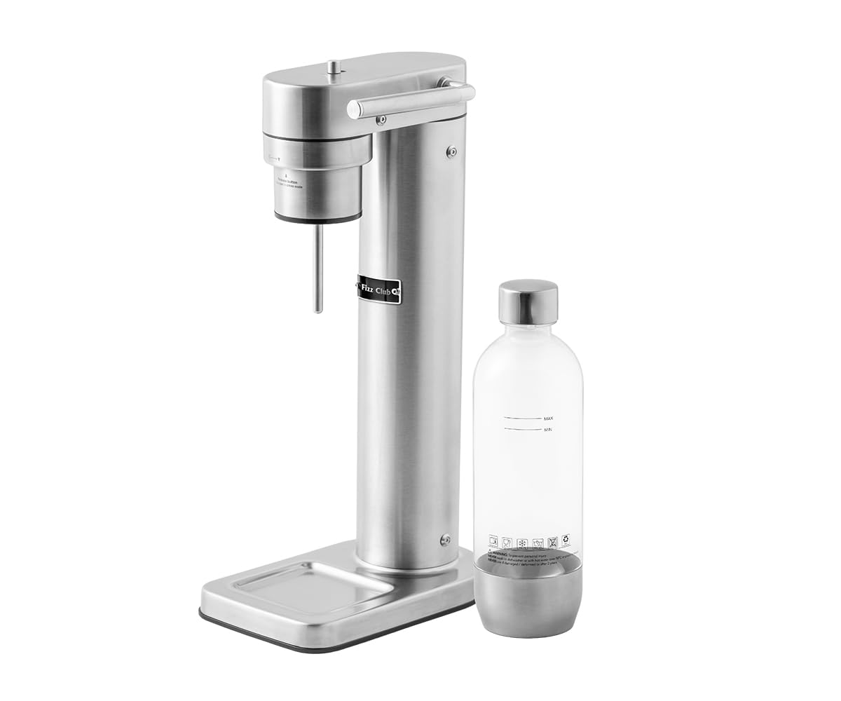 Wassersprudler Fizz Club Fusion für Wasser und Softdrinks, Edelstahl gebürstet, ohne Strom, kompatibel mit universellen CO2 Zylindern