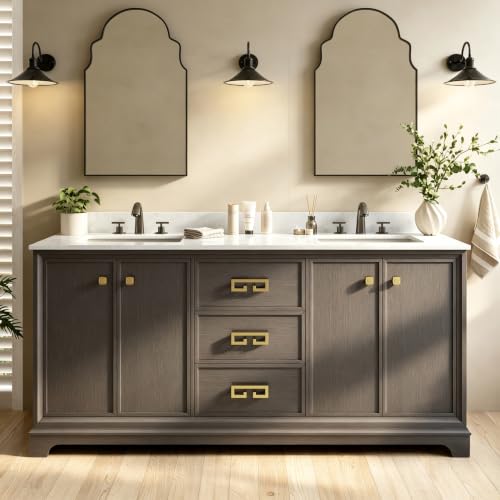 Alphabath 72 Inch Double Sink Bathroom Vanity Fully Assembled, Dark Walnut