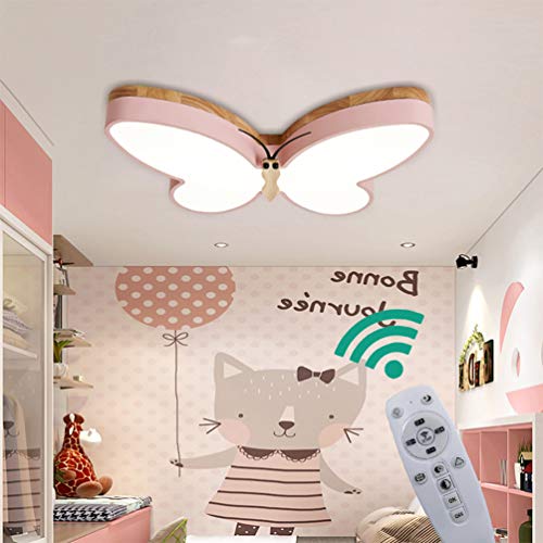 Preisvergleich Produktbild LED Deckenlampe Dimmbar Kinder Kinderzimmer Schlafzimmer Lampen Holz Schmetterling Deckenleuchte 30w, Metall Acryl-schirm Kronleuchter Esszimmer Bad Küche Decken Leuchten Fernbedienung L50*W32*H6cm