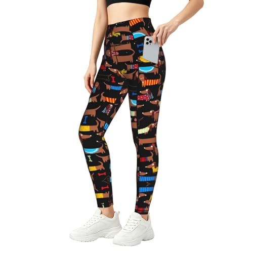 Leggings elásticos suaves para gimnasio y uso diario con motivos de perros salchicha