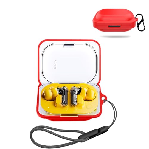 Nothing Ear (a) 用 ケース カバー 【NOUKAJU】 ワイヤレス イヤーホン シリコン 保護ケース (カラビナ付き+ストラップ付き ) 落下防止 キズ防止 耐衝撃 装着充電可能 防水 防塵 (レッド)