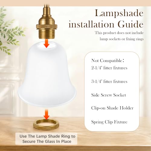 Image of Teenyyou 2 Pcs White Frosted Bell Shaped Glass Lamp Shade Replacement | Globe Ceiling Fan Light Cover with 1-5 /8'' (42mm) Fitter for Chandelier Wall Sconce Pendant Light Bathroom Vanity Fixture
