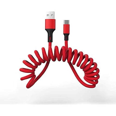 Retractable USB Type C Cable, Coiled Type-C Cable for Car,5A fast Charging & Sync Data,USB C Charger Cable for Samsung Galaxy S20 S10 S9 Plus Note 10 Stretchable to 4.9ft (Red) Cover