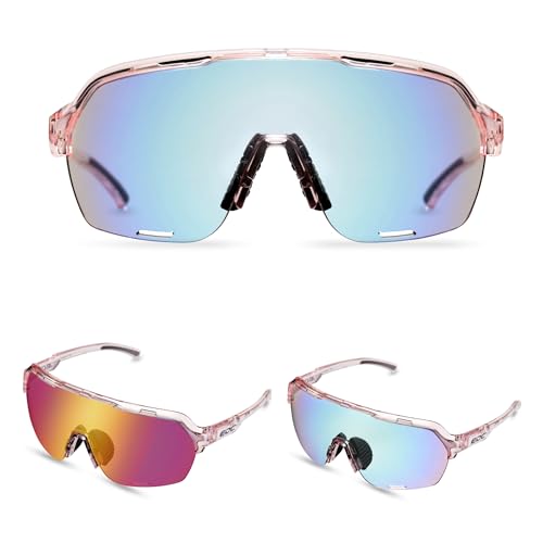 EOC SkyShift Color Mirrored Photochromic Transition Sports Sunglasses (Skyshift Red (Frame: Crystal Pink) 150 Millimeters)