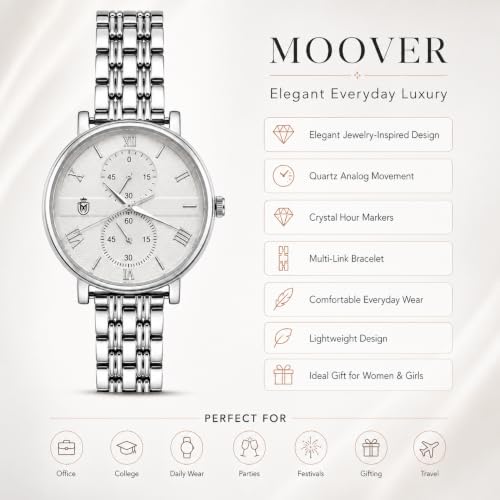 Image of MOOVER Women's Analog Quartz Watch with Stainless Steel Strap