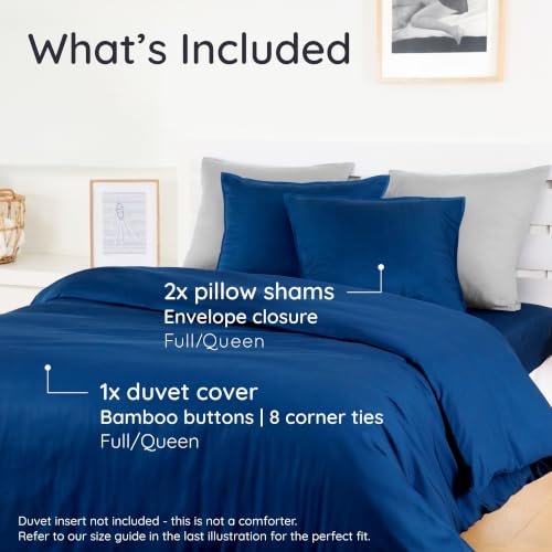 Image of Bambaw Queen Size Duvet Cover Set 3pcs 100% Viscose Derived from Bamboo, Cooling, Super Soft Bedding Set, Luxury, No Comforter (Navy Blue)