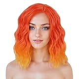 Guree Hair Orange Wigs for Women Flame Fire Color Side Part Curly Bob Wig Heat Resistant Synthetic Halloween Costume Cosplay Party Wigs (Ombre Orange)