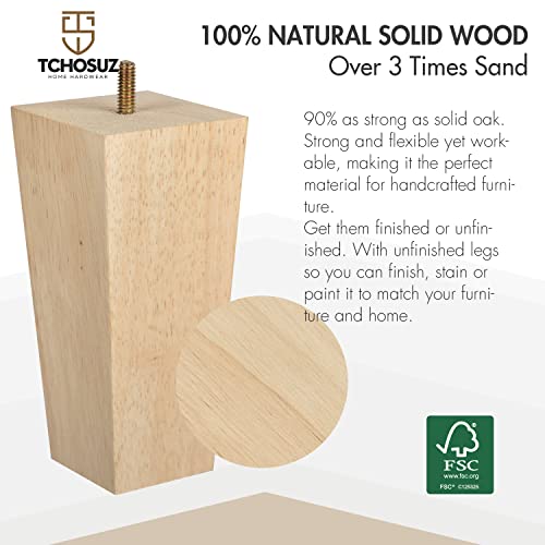 TCHOSUZ 8 Inch / 20cm Wooden Furniture Legs, Set of 4 Solid Wood Mid-Century Modern Pyramid Replacement Feet - Image 3