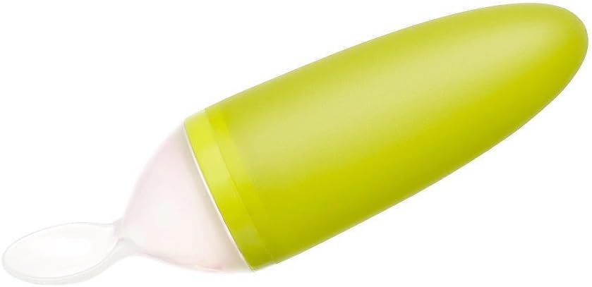 Boon Squirt Silicone Baby Food Dispensing Spoon – Mess-Free, One-Handed Feeding – Soft & Safe Baby Spoon – BPA-Free, Dishwasher Safe, Ideal for New Born Led Weaning, Green