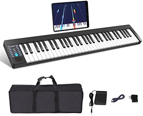 KONIX Electric Keyboard Piano 61 Full Size Key Portable Touch Sensitive Keyboard Piano for Beginners Kids, Travel Electronic Piano Keyboard with Bluetooth MIDI, Touch Response