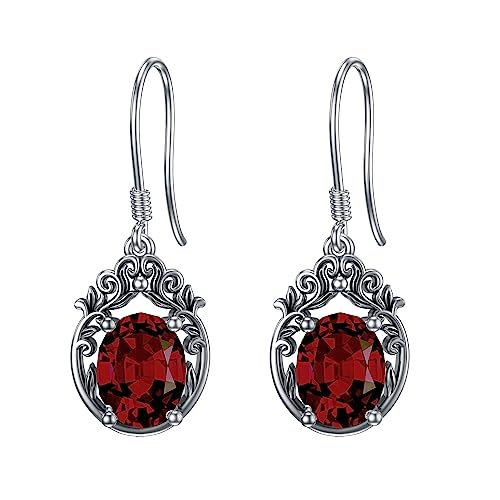 Boucles d'oreilles grenat argent sterling 925 améthyste émeraude ovale femme vintage