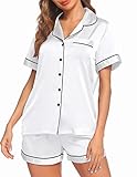 Ekouaer Women's Satin Sleepwear Short Sleeve Pajama Shirts with Pj Shorts Silk Bridal Party...