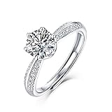 【SHINGYODO】1-3カラット モアサナイト プロポーズリング 925シルバー 18Kホワイトゴールド仕上げ フリーサイズ レディース モアッサナイト 婚約指輪 母の日ギフト (初恋, 1ct（ダイヤ直径6.5mm）)