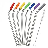 7-Pack Reusable Stainless Steel Straws with Silicone Tips & Cleaning Brush – Metal Straws for Tumblers, Stanley Cups, Cold & Hot Drinks, Dishwasher Safe, Eco-Friendly Drinking Straws Set