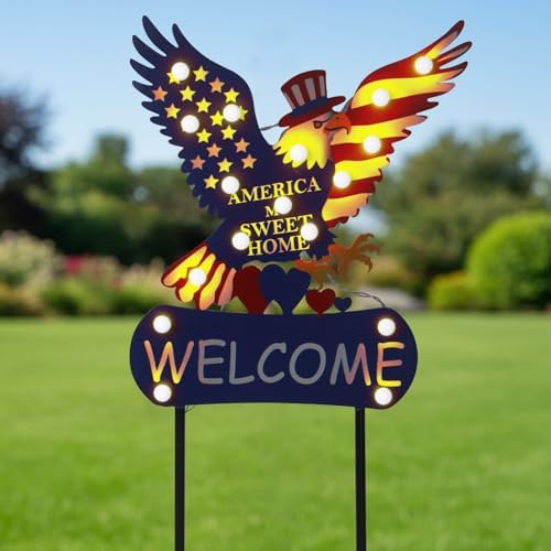 YHSOLAR Solar Garden Lights Outdoor Patriotic Decor Eagle Garden Stakes ...