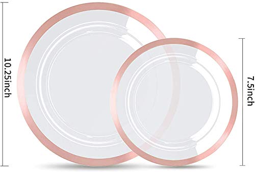 Supernal 120Pcs Rose Gold Plates, Clear Plastic Plates With Rose Gold Rim, Mothers Day Plates, Wedding Plates Includes 60 Rose Gold Dinner Plates 10.25" And 60 Durable Salad Plates 7.5" #TOP1
