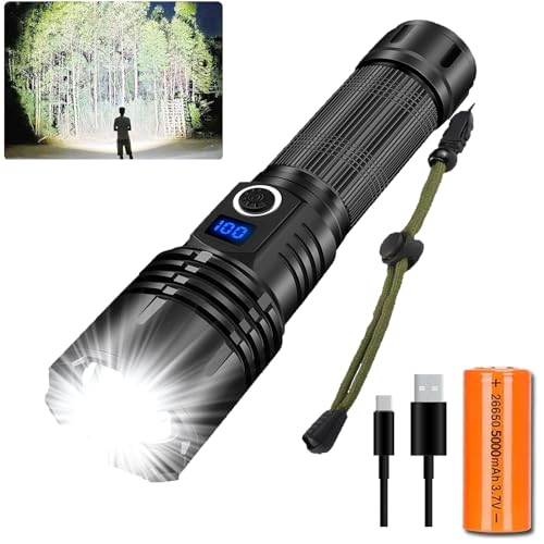 LUXJUMPER Torches Led Super Bright, 250000 Lumens Rechargeable Torch Flash Light with Power Display & 5 Modes,Zoomable Tactical Torch for Camping, Hiking, Home, Emergencies