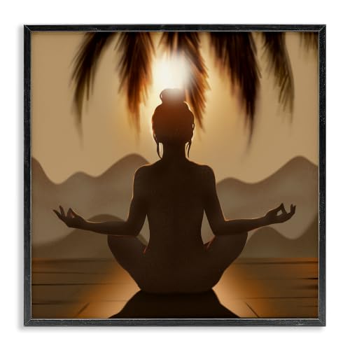 'Tranquil Meditation Sunlit Woman Silhouette'| Framed Giclee Art