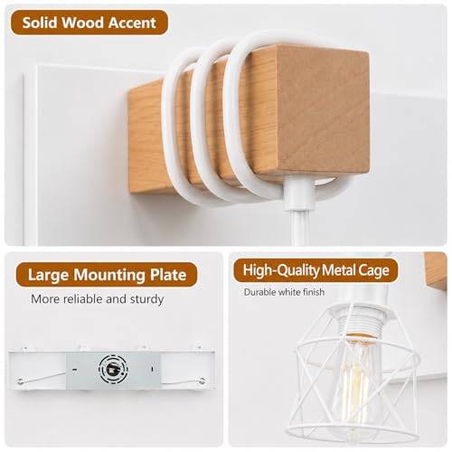 Image of Farmhouse Vanity Light Fixture,3-Light Bathroom Lighting,White Modern Wood Wall Light Over Mirror with Metal Shade,Bulbs NOT Included