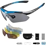 MUGI - Gafas de Sol Polarizadas para Ciclismo, Running y Deportes | 5 Lentes Intercambiables, Protección UV 400, Anti Viento | Gafas Antideslizantes Bicicleta para Hombre y Mujer (Azul)