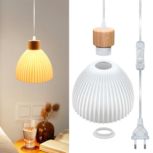 3D Gedruckte Hängelampe Kit mit Stecker Lampenfassung E27 mit 500CM Transparent Kabe und Weiß 3D Lampenschirm Pendelleuchte mit Stecker Lampenkabel mit Schalter Fassung mit Kabe Moderner Stil