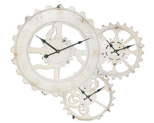 textilesforyou 62cm Industrial Gear White Wheel Clock, Made From Metal, lovely Unusual Item, retro vintage, distressed metal