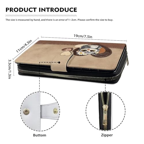Image of COEQINE Ladies Wallets Pink Leopard Heart Black Printed Leather Phone Long Clutch Purses Check Coin Change Holder
