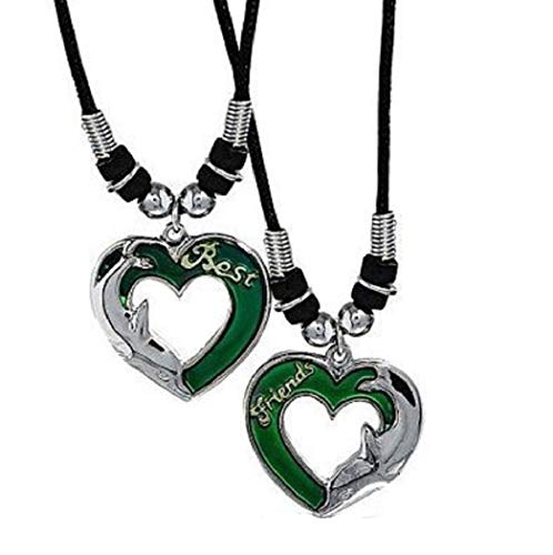 Mevoi 2 Piece Best Friends Dolphin Heart Mood Necklace