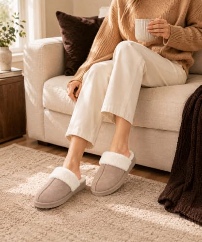 Image of Litfun Fuzzy Memory Foam Slippers for Women Indoor Outdoor House Shoes
