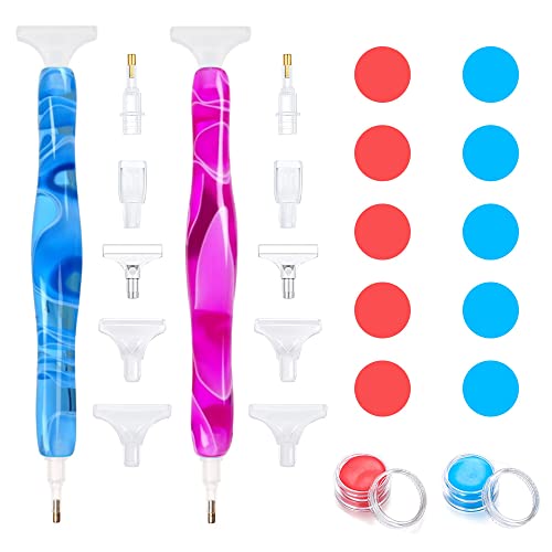 Diamant-Malstifte 2 Stück Diamant-Malstift aus Kunstharz 22-in-1 mit 10 Stiftköpfen 10 Teilen Kleber Ton für Nagelhandwerk Handmalerei Kreuzstich Diamantmalerei (6 Optionen zur Auswahl) Cover