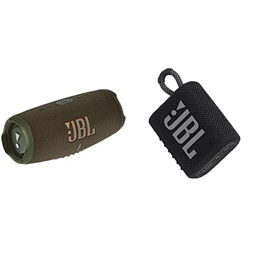 JBL Charge 5 – Altavoz inalámbrico portátil con Bluetooth y batería integrada, Resistente al Agua (IP67),Verde & GO 3 - Altavoz inalámbrico portátil con Bluetooth,Negro